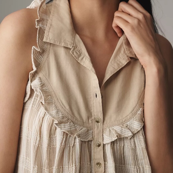 Pilcro Blue and White Plaid Ruffle Blouse - Picture 3 of 7